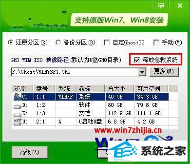 将“释放急救系统”前面的勾选去掉 win10系统U盘安装雨林木风开机黑屏左上角光标闪烁的解决方法
